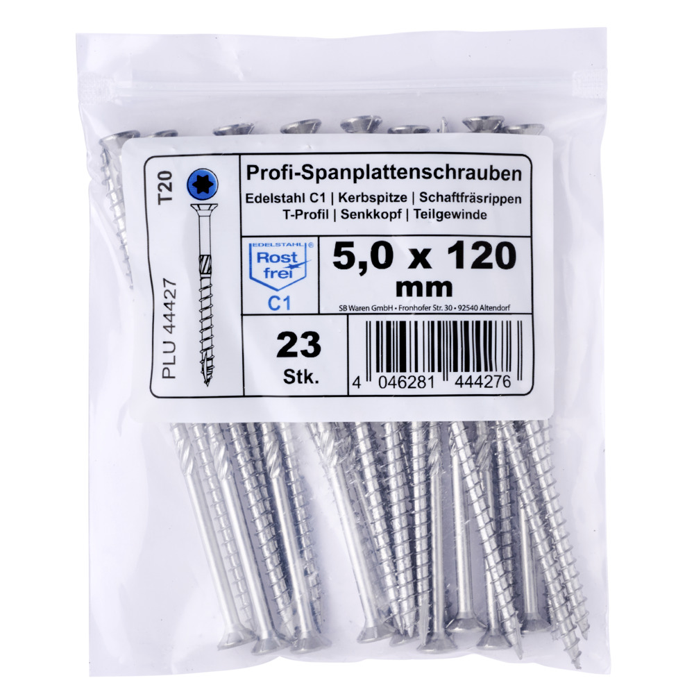 Profi Spanplattenschraube Edelstahl C1 5,0 x 120 mm Senkkopf Teilgewinde Kerbspitze IVZ T-Profil TX – Bild 2