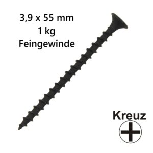 Schnellbauschraube fein 3,9 x 55 mm 1 kg Pack Feingewinde Trompetenkopf-H Kreuzschlitz