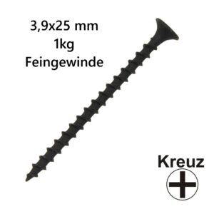 Schnellbauschraube fein 3,9x25 mm 1kg Pack Feingewinde Kreuzschlitz