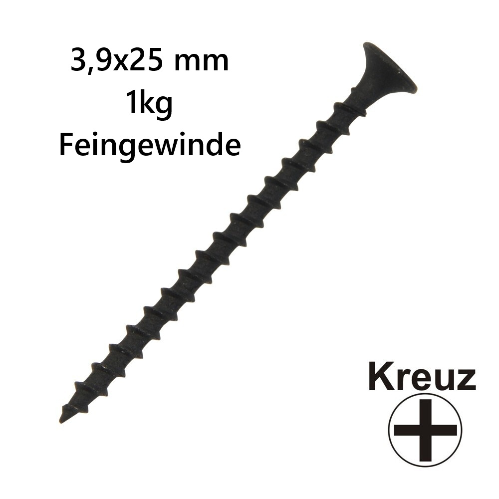 Schnellbauschraube fein 3,9x25 mm 1kg Pack Feingewinde Kreuzschlitz