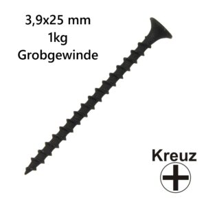 Schnellbauschraube grob 3,9x25 mm 1kg Pack Grobgewinde Kreuzschlitz