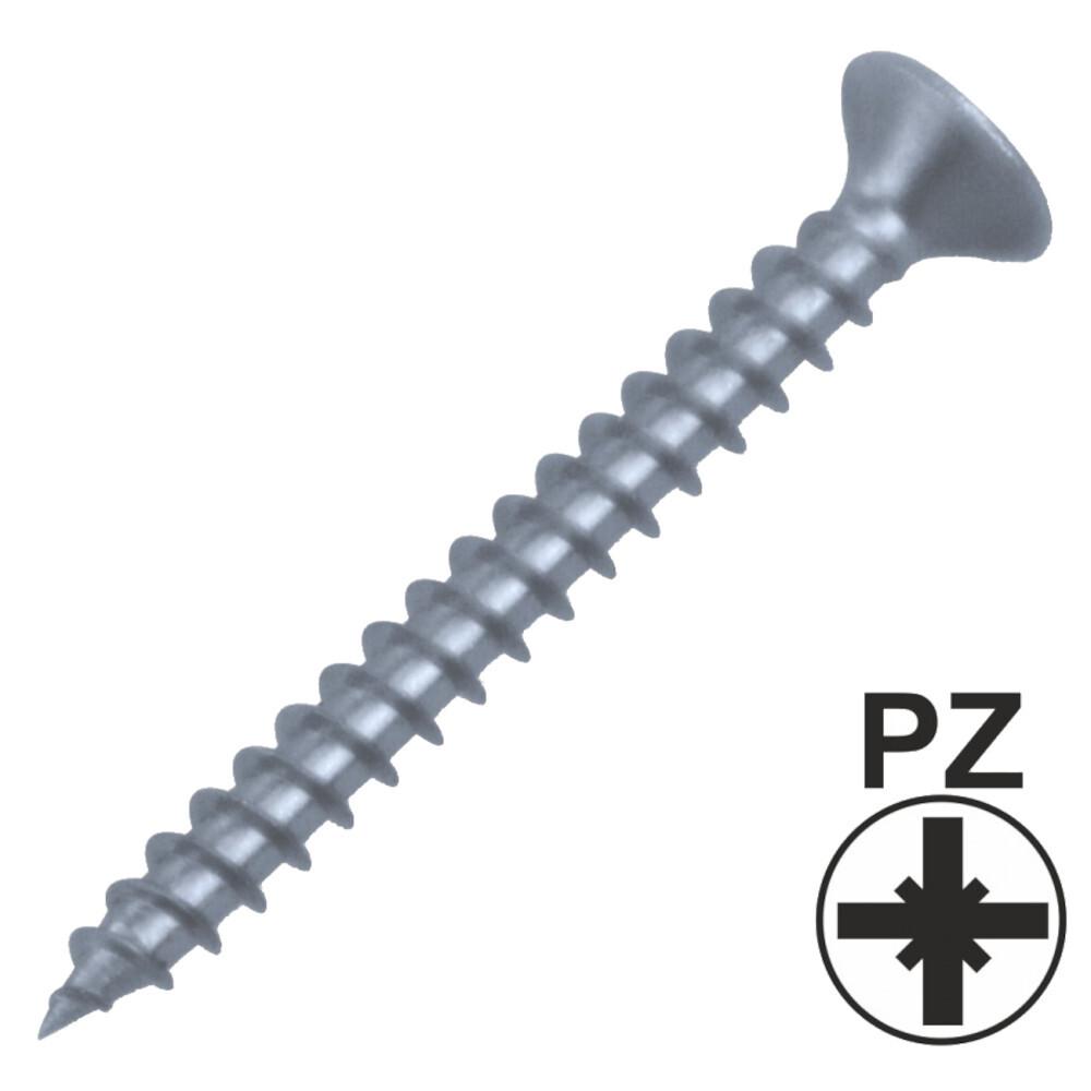 Spanplattenschraube 5,0 x 40 mm A2 Edelstahl PZ-Kreuzschlitz-Antrieb, Senkkopf mit Vollgewinde
