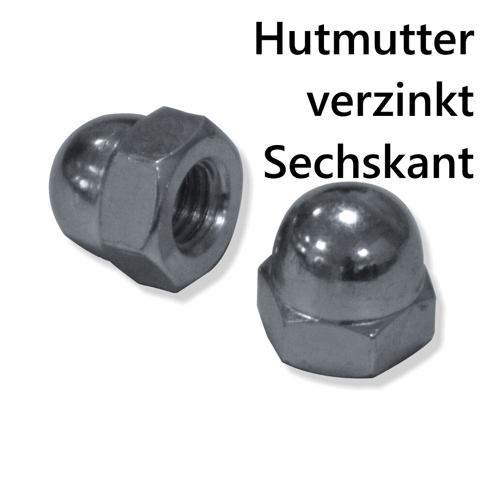 Hutmutter M6 DIN 1587, galvanisch verzinkt, Sechskant, hohe Form